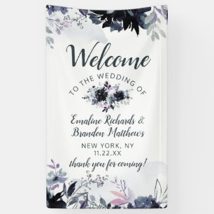 Nächtliches Florales Navy Blaues Chic Hochzeits Wi Banner