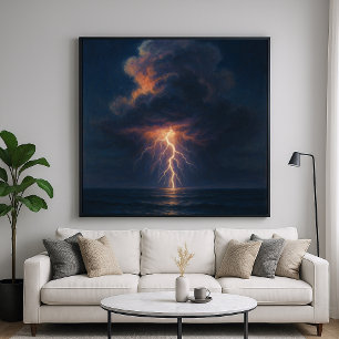 Nächtliches Gewitter - Pastellmalerei Seestück Poster