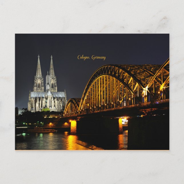Nachtlicht Köln, Deutschland Postkarte (Vorderseite)