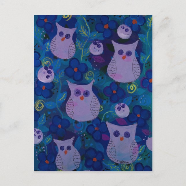 Nachtlied mit Owls, blau Postkarte (Vorderseite)