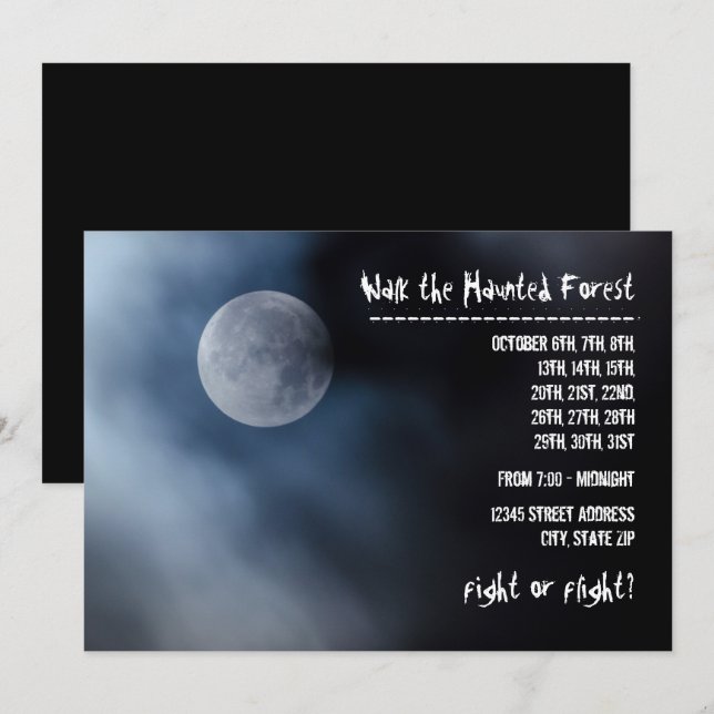 Nachtmond - Spuk Waldeinladung Einladung (Vorne/Hinten)