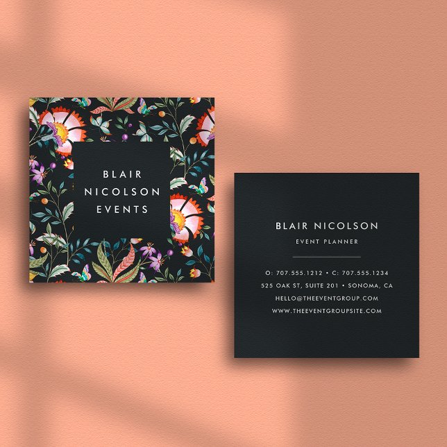 Nachtoase | Blumenmuster Square Business Cards Quadratische Visitenkarte (Von Creator hochgeladen)