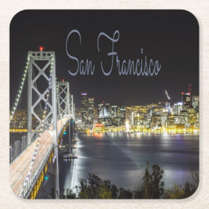 Nachtpanorama von San Francisco Golden Gate Bridge Rechteckiger Pappuntersetzer