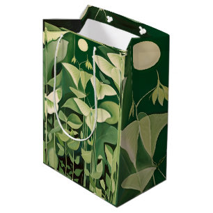 Nachtpfauenauge und Blumen - Grün und Creme Mittlere Geschenktüte