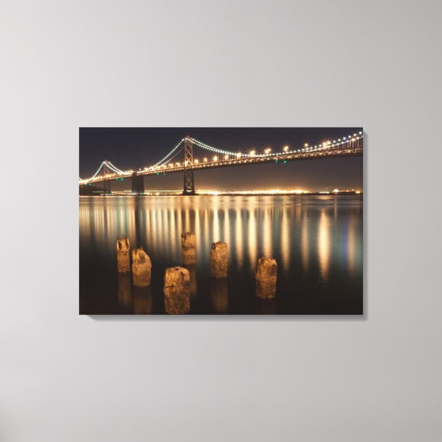 Nachtreflektionen der Oakland Bay Bridge. Leinwanddruck (Vorderseite)