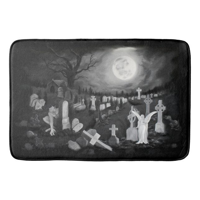 Nachts am Friedhof - Engel mit dem Teufel Badematte (Vorderseite)