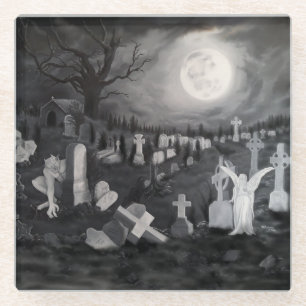 Nachts am Friedhof - Engel mit dem Teufel Glasuntersetzer
