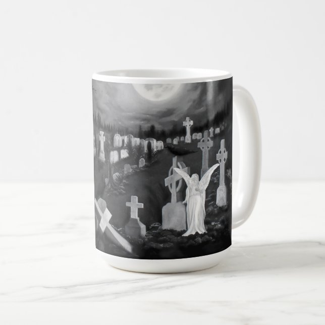 Nachts am Friedhof - Engel mit dem Teufel Kaffeetasse (VorderseiteRechts)
