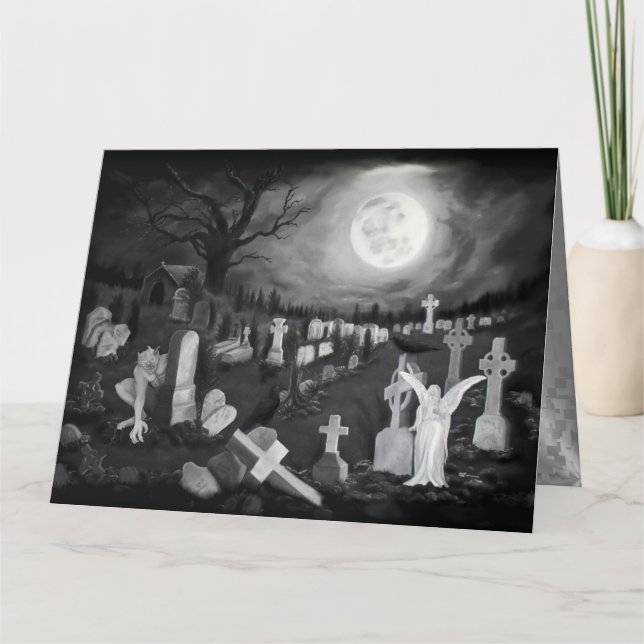 Nachts am Friedhof - Engel mit dem Teufel Karte (Vorderseite)
