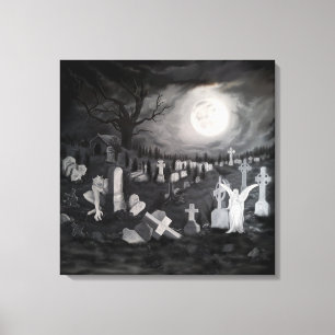 Nachts am Friedhof - Engel mit dem Teufel Leinwanddruck