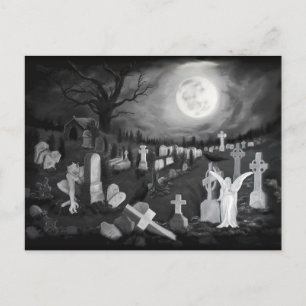 Nachts am Friedhof - Engel mit dem Teufel Postkarte