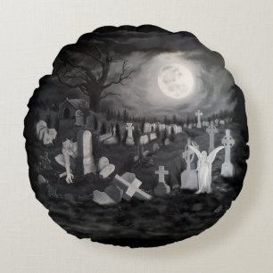 Nachts am Friedhof - Engel mit dem Teufel Rundes Kissen