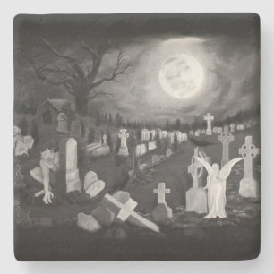 Nachts am Friedhof - Engel mit dem Teufel Steinuntersetzer