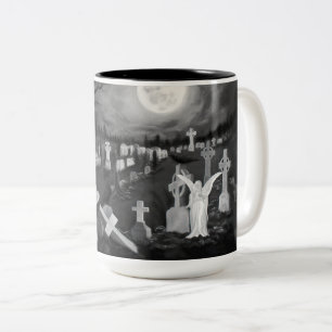Nachts am Friedhof - Engel mit dem Teufel Zweifarbige Tasse