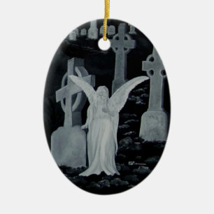 Nachts auf dem Friedhof - Engel Keramik Ornament