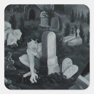 Nachts auf dem Friedhof - Teufel Quadratischer Aufkleber