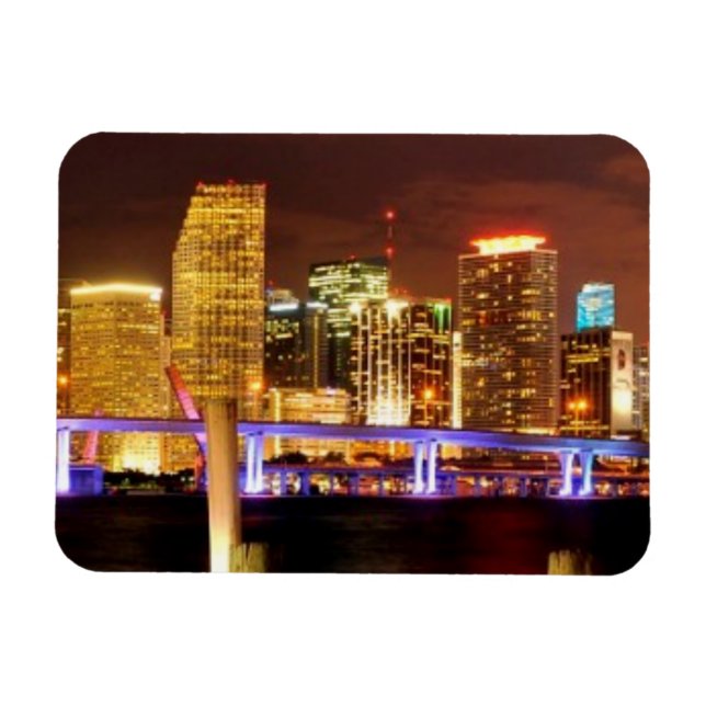Nachts die Skyline von Miami, Florida Magnet (Horizontal)