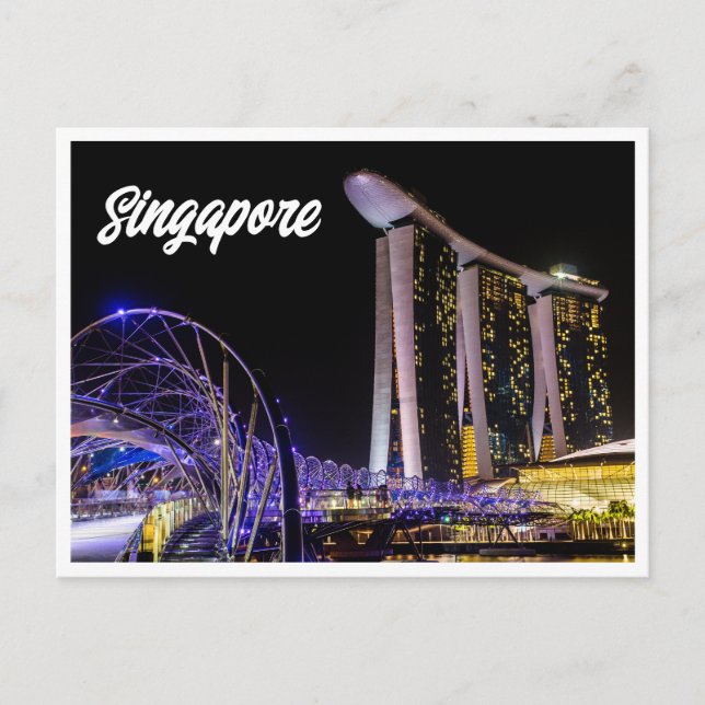 Nachts Foto Singapur Postkarte (Vorderseite)