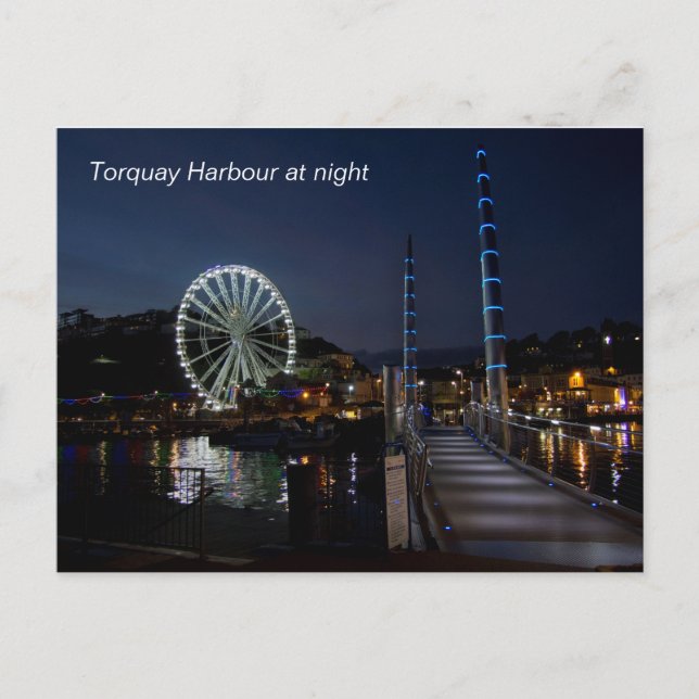 Nachts Hafen von Torquay Postkarte (Vorderseite)