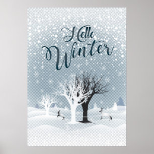 Nachts-Märchen-Fantasiesnowy-Wald Poster