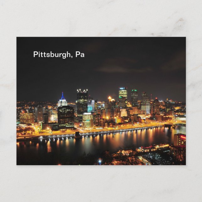 Nachts Pittsburgh Postkarte (Vorderseite)