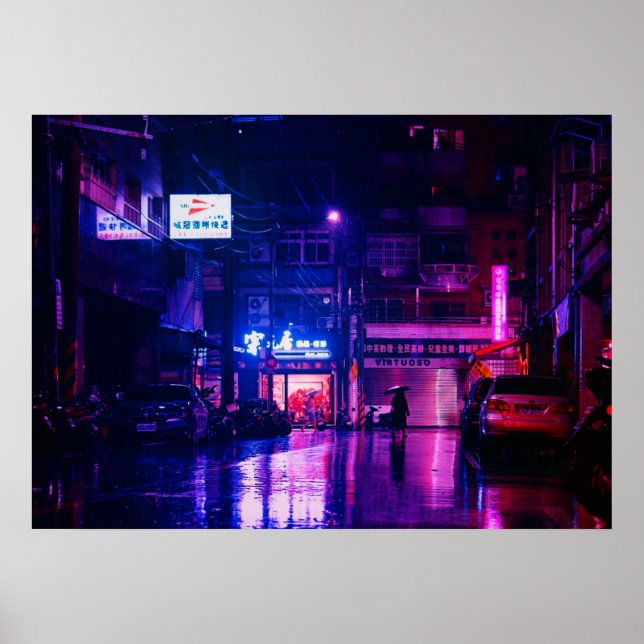 Nachts Rainy Street in Tokio, Japan Poster (Vorne)