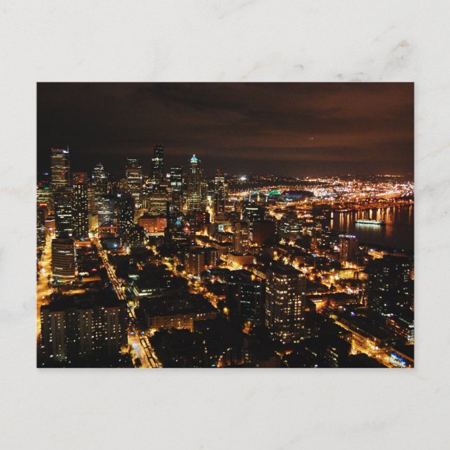 Nachts Seattle Postcard Postkarte (Vorderseite)