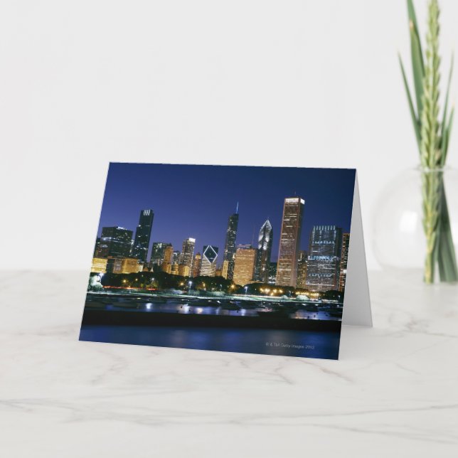 Nachts Skyline von Downtown Chicago Karte (Vorderseite)