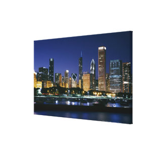 Nachts Skyline von Downtown Chicago Leinwanddruck