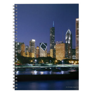 Nachts Skyline von Downtown Chicago Notizblock