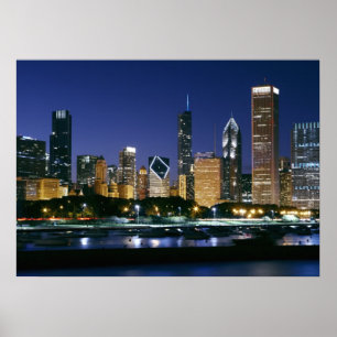 Nachts Skyline von Downtown Chicago Poster