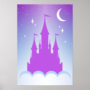 Nachts Traumhaft Burg im Tal der Wolken Starry Sky Poster