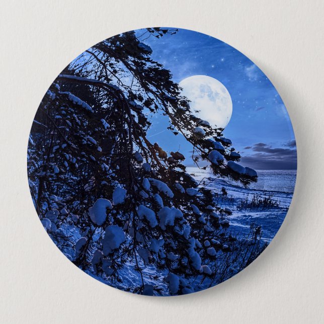 Nachts über schneebedeckten Tannenbaum und Meeresk Button (Vorderseite)