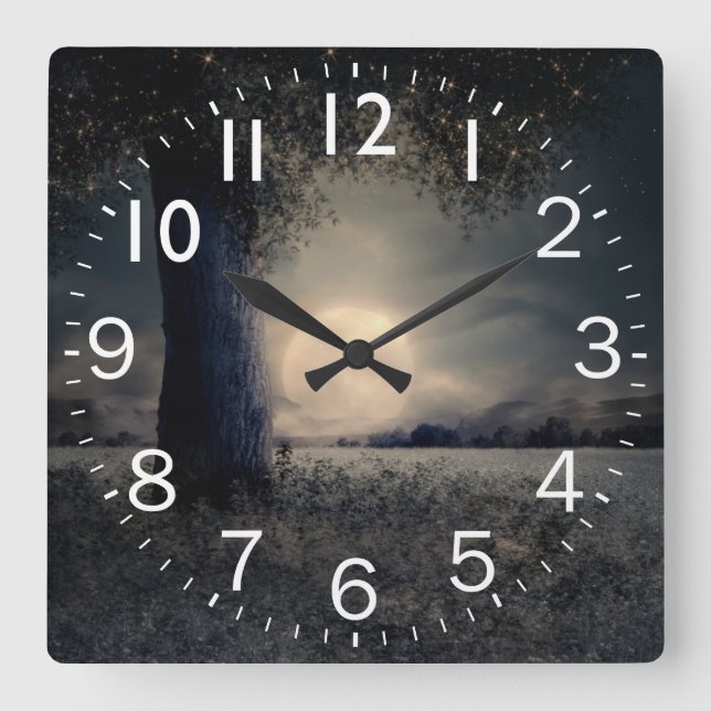 Nachtschatten mit Vollmond-Szene Quadratische Wanduhr (Vorderseite)