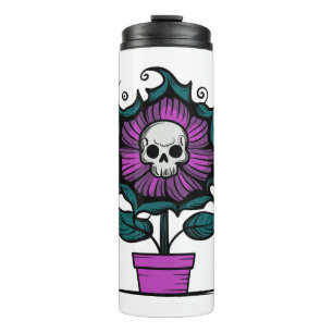 Nachtschattenblume mit Totenkopf in der Mitte Thermosbecher