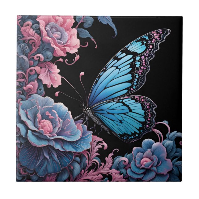 Nachtschmetterling im Blumengarten Fliese (Vorderseite)