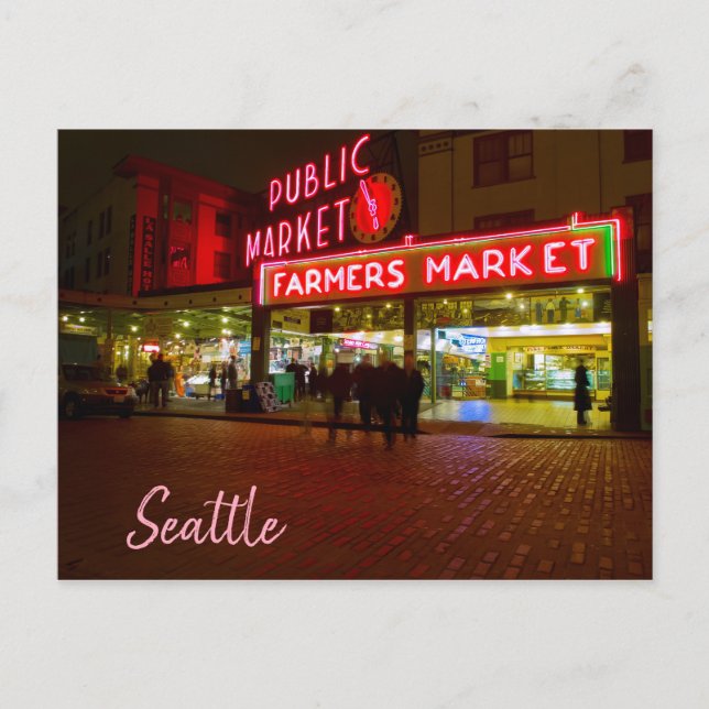 Nachtschwärmer Seattle Public Market Postkarte (Vorderseite)