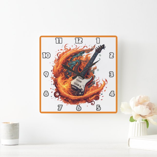 Nachtschwärmerische E-Gitarre Quadratische Wanduhr (Zuhause)