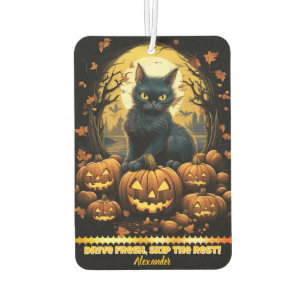 Nachtschwarze Katze mit Jack-o'-Laternen Autolufterfrischer