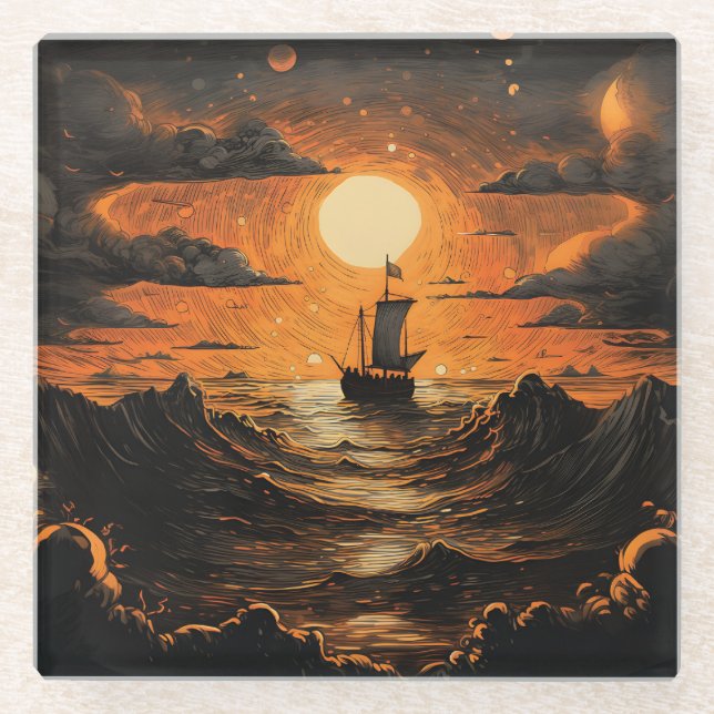 Nachtsegeln Glasuntersetzer (Vorderseite)