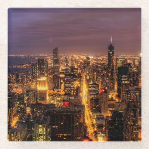 NachtStadtbild von Chicago Glasuntersetzer