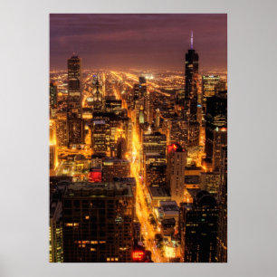 Nachtstadtbild von Chicago Poster