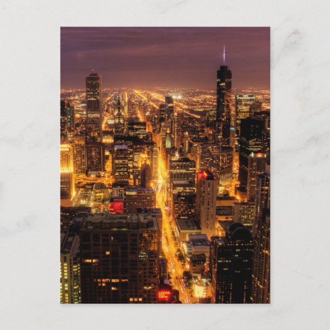 Nachtstadtbild von Chicago Postkarte (Vorderseite)