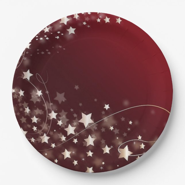  Nachtstars auf dem dunklen roten Himmel Pappteller (Vorderseite)