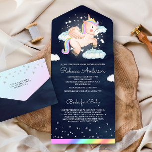 Nachtsterne Fliegendes Einhorn Navy Blau Baby Show All In One Einladung