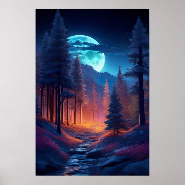 Nachtstraße durch den verzauberten Wald Poster (Vorne)