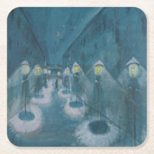 Nachtstraße (Straße bei Nacht) (1922) Walter Grama Rechteckiger Pappuntersetzer