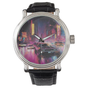 Nachtstraßenrennen in der pulsierenden Stadt Armbanduhr
