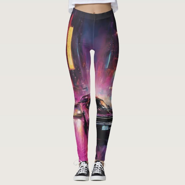 Nachtstraßenrennen in der pulsierenden Stadt Leggings (Vorderseite)