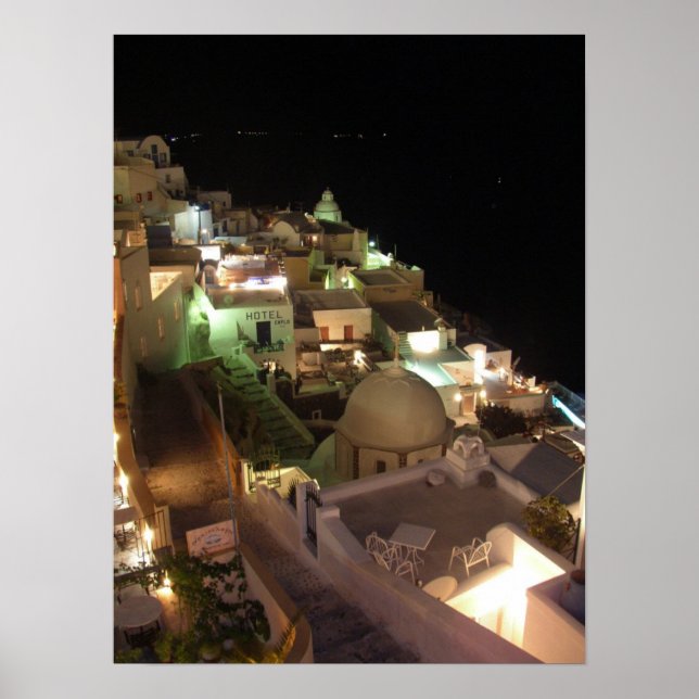 Nachtszene Santorini Poster (Vorne)